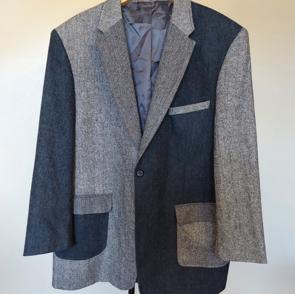 Alan Flusser Gray Blue Patchwork Wool Poly Tweed … - image 1